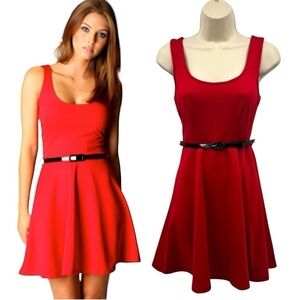 Teeze Me Red Tank Dress with Black Skinny Belt Size XS
